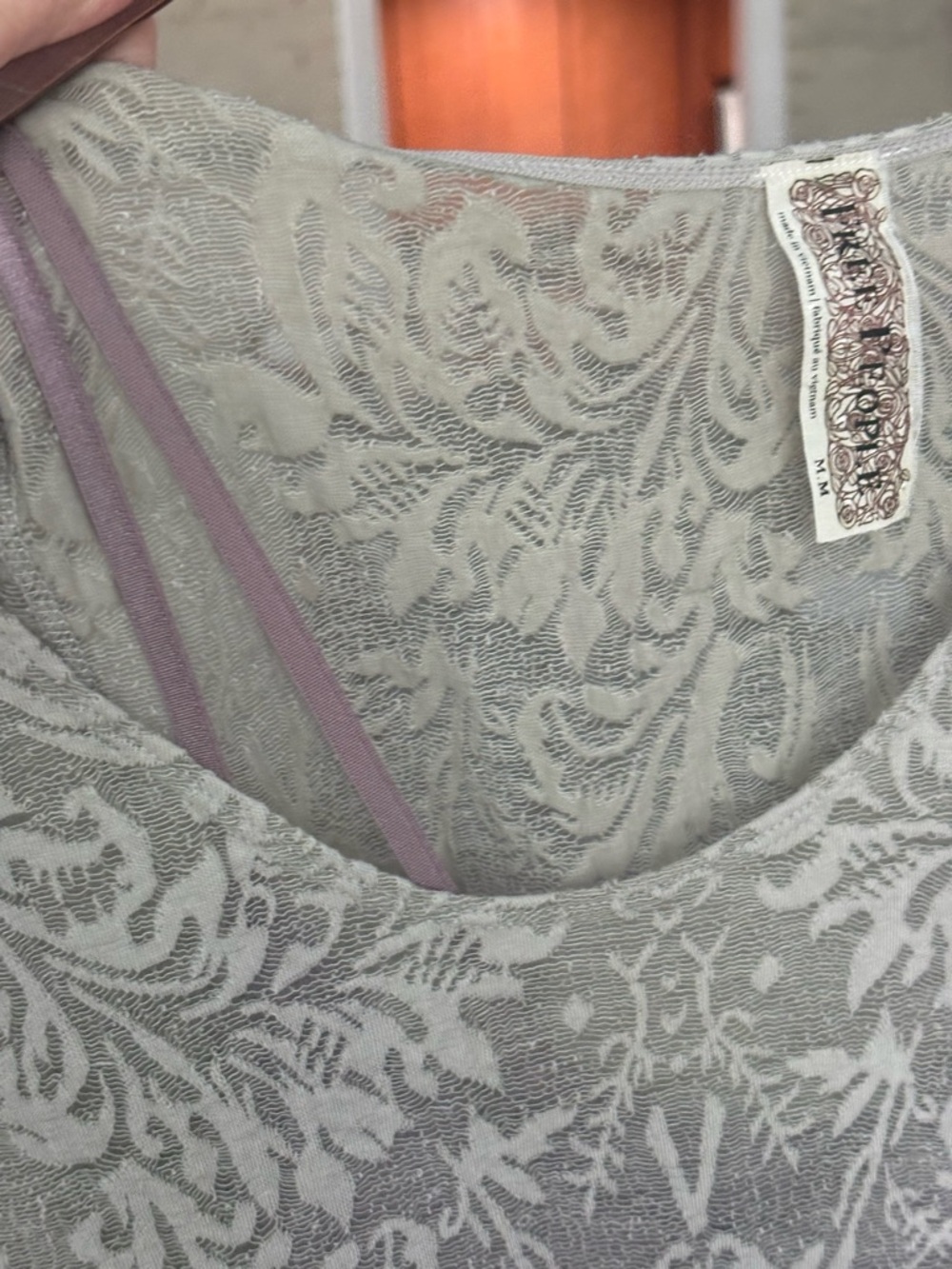FREE PEOPLE Cream Lace Long Sleeve Skater Dress with Dusty Lavender Tulle size M - Picture 8 of 10